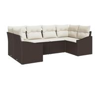 RJPLMFV Canape Giardino Modulabile 6 Pezzi Marrone E Crema Polyrattan | Poly Rattan E Legno Acacia, 2 Sedili Angolo 2 Centrali 2 Bracciolo, Borsa Stoccaggio Impermeabile