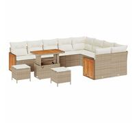 RJPLMFV Canape Jardin 12 Pezzi con Cuscino Beige | Poly Rattan Tessitura, Telaio Acciaio Epoxy, Legno Acacia, Cuscino Rimovibile, Design Moderno