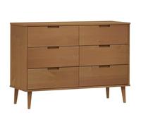 RJPLMFV Comò E in pino massiccio marrone 6 cassetti 113x40x80 cm | Mobile scandinavo spazioso ripiano decorativo, finitura smaltata UV, fissaggio a parete incluso