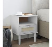 RJPLMFV Comodino SENJA Bianco Aspetto Rattan Tavolino comodino camera da letto Adatto per camere da letto 40x35x48 cm in Legno Pino