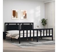 RJPLMFV Cornice per letto in legno massiccio di pino nero, 200 x 200 cm | Senza materasso, testata e pediera, doghe in contratto, durevole e robusto
