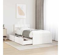 RJPLMFV Cornice per letto in pino massiccio, 75 x 190 cm, colore: Bianco | Con Cassetti di Conservazione, Testa del Letto Integrata, Doghe Incluse, Senza Materassi
