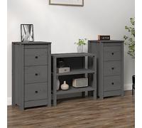 RJPLMFV Credenze 2 pz Grigie Mobili da Soggiorno Contenitore Adatto per uffici e hotel 40x35x80 cm in Legno Massello di Pino