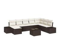 RJPLMFV Divano giardino 8 pezzi marrone crema polyrattan | Modulare, Tavolo Regolabile, Alloggiamento Incasso, Resistente Esterno