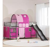 RJPLMFV Letto a soppalco per bambini Arco con Scivolo, Nero e Rosa | Telaio in acciaio resistente, tende a rete, base a doghe, testiera da parete, 107 x 203 cm