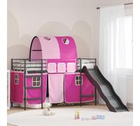 RJPLMFV Letto a soppalco per bambini nero e rosa, 90 x 190 cm, metallo | Telaio in acciaio resistente, tende a rete ventilate, scivolo sicuro, base a doghe per la cameretta dei bambini