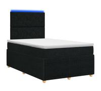 RJPLMFV Letto Boxspring LED con materasso in tessuto nero, 120 x 190 cm | Testa regolabile 78/88 cm, rete a doghe inclusa, fodera rimovibile lavabile, alimentazione USB 5 V