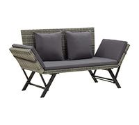 RJPLMFV Panca da giardino, 176 cm, in resina intrecciata con cuscino