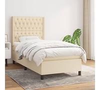 RJPLMFV Rete a doghe e materasso, 90 x 190 cm, colore: Crema | Tessuto traspirante, testa regolabile, molle insacchettate, supporto schiena e pancia
