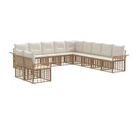RJPLMFV Set Canape Exterieur 11 pezzi, bianco naturale e crema | Poly Rattan Impermeabile Design Modulare, Cuscini Comodi Telaio Acciaio Termico Lacca