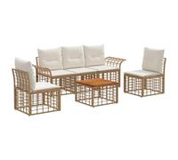RJPLMFV Set Canape Exterieur 6 pezzi Bianco Naturale Crema | Poly Rattan Tessitura, Telaio Acciaio, Cuscini Rimovibili, Modulare, 70.5x62x70 cm