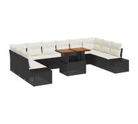 RJPLMFV Set Canape Giardino 11 Pezzi Nero Poly Rattan | Modulare, Tavolo Incluso, Stoccaggio Integrato, Borse Impermeabili, Poliestere Rinforzo, Terrazza Esterna