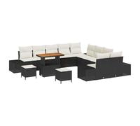 RJPLMFV Set Canape Giardino 13 Pezzi Poly Rattan Nero | Cuscini rimovibili, telaio in acciaio, legno acacia, borsa portaoggetti impermeabile, modulabile