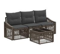 RJPLMFV Set Canape Giardino 4 Pezzi Grigio Poly Rattan | Modulare, Cuscino Schiuma Rimovibile, Telaio Acciaio, Piedi Plastica, Pattini Regolabili
