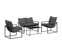 RJPLMFV Set Canape Giardino 4 Pezzi Nero Antracite Acciaio | Cuscini in Cotone Morbido, Tavolo Vetro, Pattini Regolabili, Schienale Incline, Confortevole