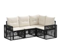 RJPLMFV Set Canape Giardino 4 Pezzi Nero E Bianco Creme | Poly Rattan Durevole, Pattini Regolabili, Fodere Rimovibili, Design Modulabile Esterno