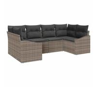 RJPLMFV Set Canape Giardino 6 Pezzi Grigio Poly Rattan | Modulare, cuscini in schiuma, fodere rimovibili, tavolo regolabile altezza, conservazione invisibile