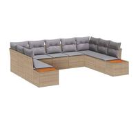 RJPLMFV Set Canape Giardino 9 Pezzi Beige Poly Rattan | Acacia Wood Frame, Cushions With Zipper, Modular Design, Easy Assembly