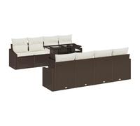RJPLMFV Set Canape Giardino 9 Pezzi Poly Rattan Marrone | Tavolo Vetro Rinforzo, Telaio Acciaio, Modulabile, Esterno Terrazza