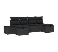 RJPLMFV Set Canape Giardino Modulare 6 Pezzi Nero Polyrattan | Poly Rattan E Poliestere, Cuscini Rimovibili Con Cerniera, Telaio In Acciaio Rinforzo, Per Terrazza E Giardino
