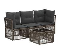 RJPLMFV Set Canape Giardino Polyrattan 4 Pezzi Grigio | Modulare, Pattini Regolabili, Fodere Rimovibili Lavabili, Acciaio verniciato a polvere, Esterno