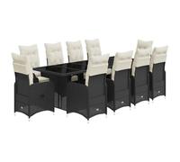 RJPLMFV Set da giardino 11 Pezzi Poly Rattan Nero Cuscini | Schienale E Poggiapiedi Regolabili, Fodera Rimovibile Lavabile, Superiore In Vetro Temperato, Per Balcone Posteriore Cortile