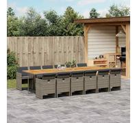 RJPLMFV Set da giardino, 13 pezzi, colore: grigio resina intrecciata | Schienale Pieghevole, Cuscini Spessi, Fodera Rimovibile, Tavolo Acacia, 110 kg/Sedile