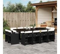 RJPLMFV Set da giardino 13 pezzi Nero Resina Intrecciata | Schienale pieghevole, cuscini spessi rimovibili, tavolo in vetro temperato, 110 kg per sedile