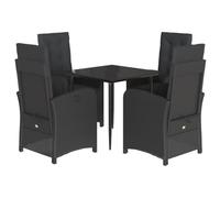 RJPLMFV Set da giardino, 5 pezzi, colore: nero | Schienale alzacristalli regolabile, cuscino rimovibile lavabile, tavolo in vetro temprato, 110 kg sedile