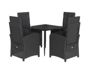 RJPLMFV Set da giardino, 5 pezzi, colore: nero | Schienale alzacristalli regolabile, cuscino rimovibile lavabile, tavolo in vetro temprato, 110 kg sedile