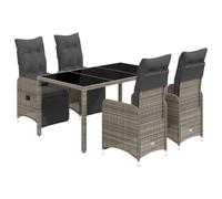 RJPLMFV Set Da Giardino Bistro 5 Pz., Cuscini Grigio, Poly Rattan | Schienale E Poggiapiedi Regolabili, Fodera Rimovibile Lavabile, Superiore In Vetro Temperato, Per Balcone Posteriore Cortile