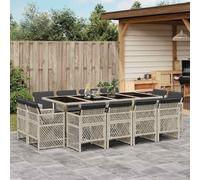 RJPLMFV Set Da Pranzo Da Giardino 13 Pezzi, Grigio Chiaro Rattan | Poly Rattan Resistente Alle Intemperie, Schienale Pieghevole, Cuscini Spessi, Fodera Rimovibile Lavabile
