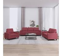 RJPLMFV Set di Divani 3 pz Rosso Vino in Tessuto Divano da camera da letto Divano per Salotto Adatto per salotti