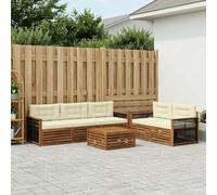 RJPLMFV Set di divani per esterni, 6 pezzi, acacia naturale, colore: crema
