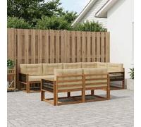 RJPLMFV Set di divani per esterni, 7 pezzi, in acacia massiccia, colore: Beige
