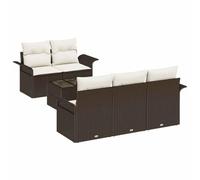 RJPLMFV Set divano da giardino in rattan, 6 pezzi, colore: marrone panna | Modulare, Resistente alle intemperie, Tavolo Vetro, Cuscini con zip, Stoccaggio Incasso