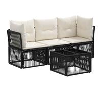 RJPLMFV Set divano giardino 4 pezzi nero polyrattan | Design modulare, cuscini rimovibili lavabili, pattini regolabili, telaio in acciaio resistente