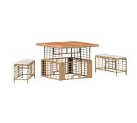 RJPLMFV Set sala da pranzo giardino 3 pezzi natura bianco tavolo regolabile | Poly Rattan E Legno Acacia, Cuscini Poliestere Esterni, Altezza 40-71cm, Olio