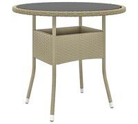 RJPLMFV Tavolo da Giardino Ø80x75cm Vetro Temperato e Polyrattan Beige Arredo per Balcone Arredamento per Esterni Balcone
