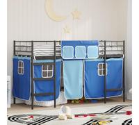 RJPLMFV Telaio letto a soppalco per bambini con tende nero e blu | Metallo robusto, finitura a polvere, testiera a parete, doghe fisse, facile da pulire