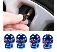RJSQAQE Tappi per valvole, tappi antipolvere per pneumatici di auto, 4 pezzi, tappi per valvole a forma di teschio, coperture per valvole per qualsiasi auto, bicicletta e moto, leggeri (blu)