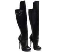 RJXGECUF Tacchi Donna Tacchi Alti 14cm Stivali al Ginocchio con Tacco Sottile,Black-42
