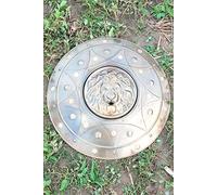RK NAUTICAL INSTRUMENT Scudo rotondo medievale da 61 cm con design a leone, scudo armatura cavaliere in acciaio, decorazione da parete argento