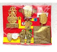 RK NAUTICAL INSTRUMENT Set Puja Yantra indù con idolo Lakshmi, impronte dorate, simboli sacri, manufatti religiosi, 6 pezzi