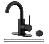 RKF Rubinetto per lavabo da bagno con beccuccio girevole a maniglia singola con scarico pop-up con troppopieno e tubo di alimentazione, rubinetto per lavello da bar, piccolo rubinetto da cucina, nero