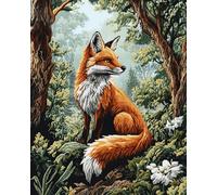 RKFLGEW 14CT Animale Volpe Kit Ricamo Paesaggio Forestale Kit Punto Croce Prestampato Per Adulti Principianti,Set Ricamo Arte Murale Decorazione Per La Casa 40x50 cm