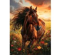 RKFLGEW 14CT Cavallo Animale Kit Punto Croce Animali E Fiori Tessuto Contato Punto Croce Fai Da Te Arte Ricamo Kit Ricamo Con Forbici Accessori 30x40 cm