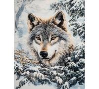 RKFLGEW 14CT Kit Mezzo Punto Ricamo Kit Di Punto Croce Animale Lupo Kit Di Avviamento A Punto Croce Paesaggio Invernale Per Adulti Kit Di Ricamo Fai-Da-Te Modelli Di Ricamo 40x50cm