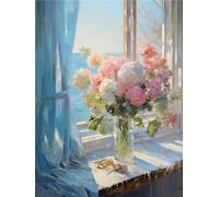 RKFLGEW 14CT Kit Punto Croce Fiori Sul Davanzale Della Finestra Tessuto Prestampato Punto Croce Arte Fai Da Te Kit Di Ricamo Per Adulti Principianti 50x70CM