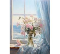 RKFLGEW 14CT Kit Punto Croce Prestampato Fiori Sul Davanzale Della Finestra Tessuto Prestampato Punto Croce Arte Fai Da Te Kit Di Ricamo Per Adulti Principianti 50x70CM